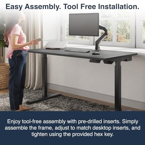 Desky Single Electric Height Table – Ergonomic Workstation with 47.2 x 29.5 in White Surface – Motorised Height Range for Home Office Productivity 7