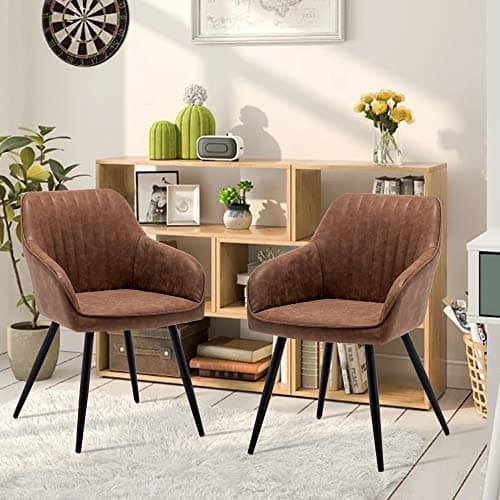annjoe Faux Leather Accent Arm Chairs for Living Room Leisures/ Upholstered Chair with Metal Legs Set of 2 for Home Kitchen Office Bistro Cafe, Brown 8