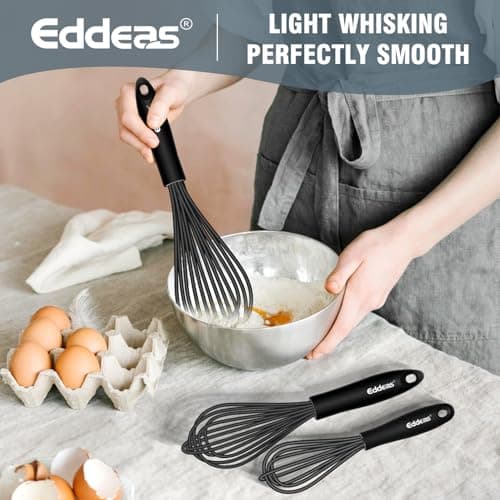 Whisks For Cooking - 500 °F Heat Resistant Silicone Whisk, Heavy Duty 7",9"&11inch Non-Scratch Balloon Kitchen Wisk tool Set, for cooking Wisking, Blending, Beating, Stirring, 3 Piece Black 8