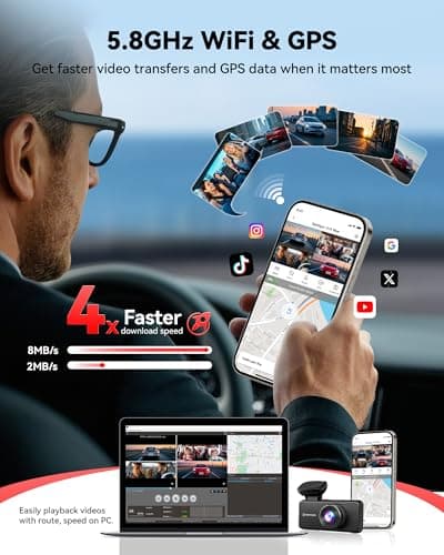 REDTIGER F17 Plus 4 Channel Dash Cam 2.7K+1080P*3, STARVIS 2, 128GB Card Included, 360° Front Inside and Rear Cabin Car Camera, IR Night Vision, 5GHz WiFi GPS, Voice Control, Touchscreen, Parking Mode 6