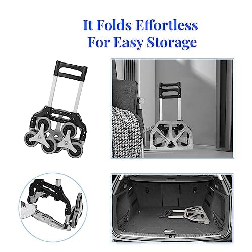 HBFBDRCT Stair Climbing Cart, Folding Hand Truck Dolly with Silent Wheels - 165LB Stair Cart Climber Heavy Duty Portable Dolly for Apartment Moving, Groceries, Travel, Home & Office 8