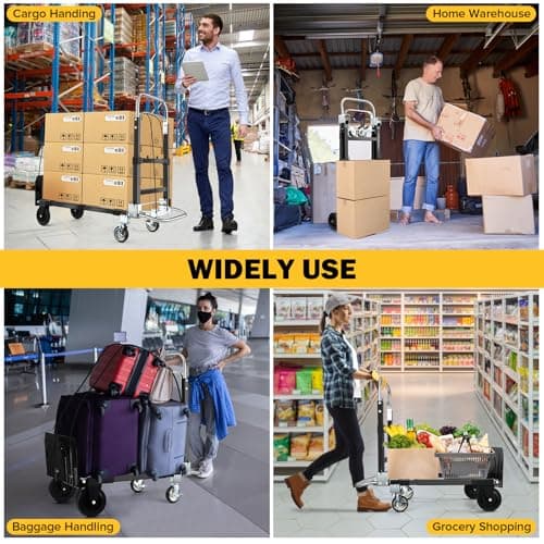 3 in 1 Convertible Hand Truck Dolly with Brakes,Heavy Duty Folding Hand Truck with 600LB Capacity,Portable Dolly Cart with Rubber Wheels and Telescoping Handles for Moving(Black) 7