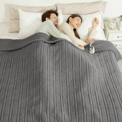 LUZARTA Queen Size Heated Blanket Single Control - 84"X90" Soft Double Sided Sherpa Electric Blanket with 6 Fast Heating Levels & 10 hrs Timer Settings, Washable & ETL Certified for Bed, Grey