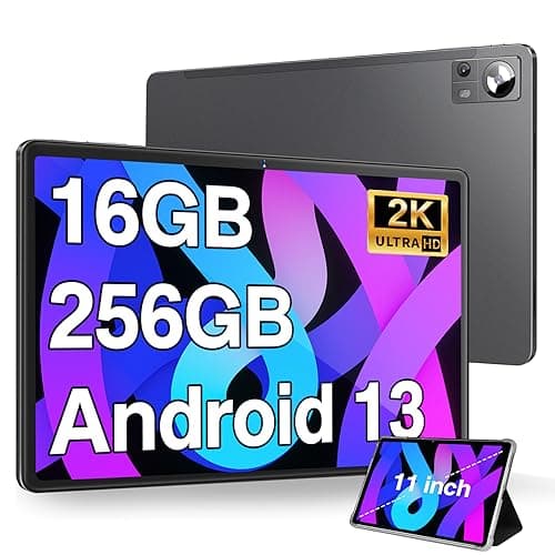 DMOAO 11 inch Android 13 Tablet 16GB+256GB Tablets with 1TB Expand, Octa-Core 2000 * 1200 2K FHD Display 13MP Camera, 8600mAh, Quad Speakers, 5G WiFi, Split Screen Support (Gray with Case)