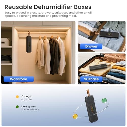 Dehumidifiers for Bathroom with Moisture Absorber Bag Reusable, 68 OZ Water Tank Portable Quiet Dehumidifier for Bedroom with Auto Shut Off, 7 Colors LED Light for Home, RV, Garage, apartment, Black 7
