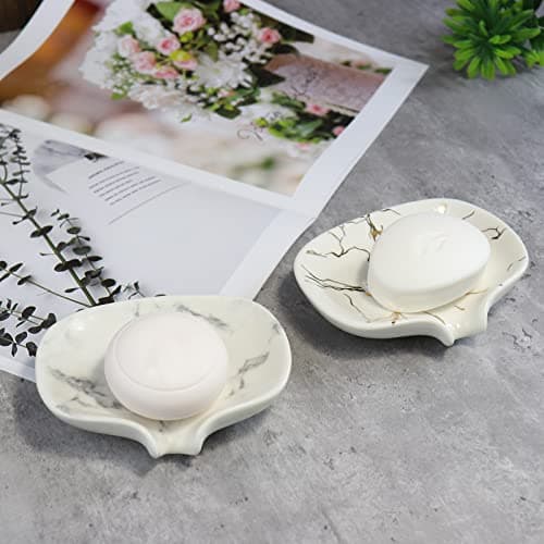 Polyroyal White Marble Texture Soap Dish Ceramic Soap Holder Self Draining Soap Dish Waterfall Slot Sponge Holder Bathroom Accessories for Bathroom, Kitchen,Bar Counter. 9