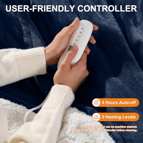 Electric Throw Heating Blankets 50X60in - Fleece Heated Throw Washable with 5 Heating Level & 4 Hour Auto Off Small Heated Blanket for Office, Chair Blanket for Winter, Great Gift Ideas(Navy Blue) 5