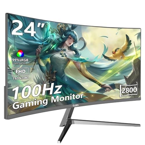 DJiEX 24 inch Curved Monitor FHD 1920x1080p 100Hz Refresh Rate 16:9 Aspect Ratio Ergonomic Tilt Home Office Gaming Monitor Sync Visual Experience for Work & Play Support Wall Mount Install