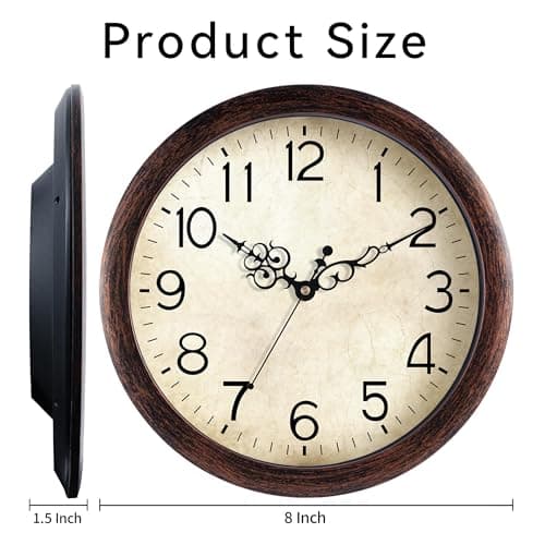 KECYET Wall Clock, Vintage Wall Clocks Battery Operated Quartz Silent Non-Ticking 8 Inch Retro Rustic Style Clock Decorative for Kitchen,Bathroom Home Office (Bronze) 9