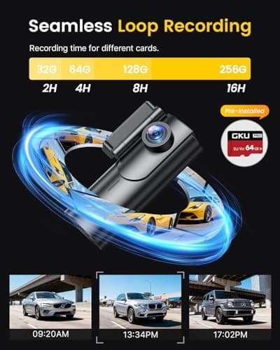 GKU Dash Cam Front and Rear Camera – 4K+1080P Dual Dash Camera for Cars with 64GB SD Card, 5GHz WiFi & App Control, Night Vision, Parking Mode, G-Sensor, Loop Recording, WDR, 170° Wide Angle 6