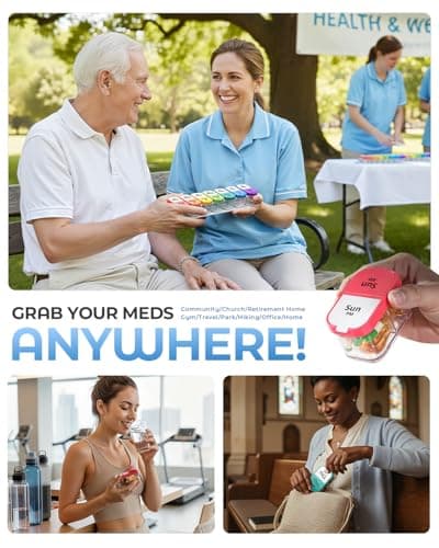 Odaro Extra Large Weekly Pill Organizer, XL Pill Box 7 Day Am Pm, Jumbo Medicine Organizer 2 Times A Day to Hold Daily Medicine Vitamin and Supplements - Rainbow 6