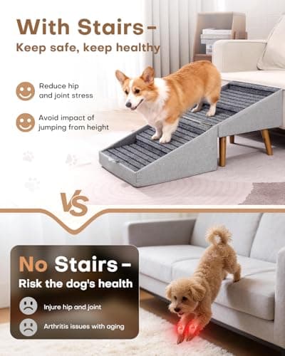 Dog Stairs for Small Dogs 17.13" H, 4-Step Doggie Ramp for Couch Bed Sofa and Chair, Foldable 2 in 1 Wooden Pet Steps for Puppy Medium/Large Dogs and Cats, Split Ottoman Design 5