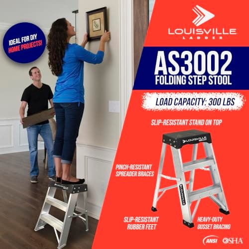 Louisville Ladder 2-Foot Aluminum Step Stool Industrial, 300-Pound Load Capacity, Type IA, AS3002 3