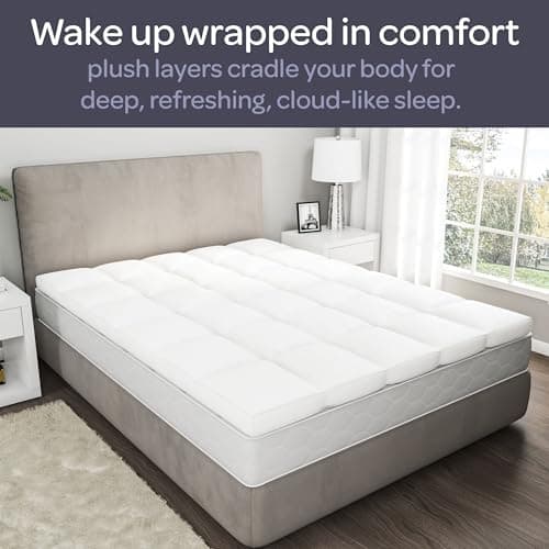 Lavish Home Down Mattress Topper - Queen 4-Inch Duck and Goose Feather Bed with Cotton Mattress Topper Cover - Plush Pillow Top for Cushion and Support (White) 5