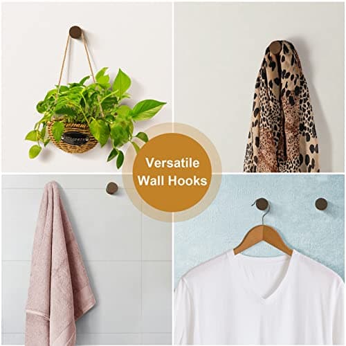 bsdonte Wood Wall Hooks 6 Pack, Natural Wooden Coat Hooks Wall Mounted, Handmade Rustic Hat Hooks Heavy Duty Entryway Wall Hangers for Hanging Towels, Clothes, Bags (Black Walnut Wood) 4