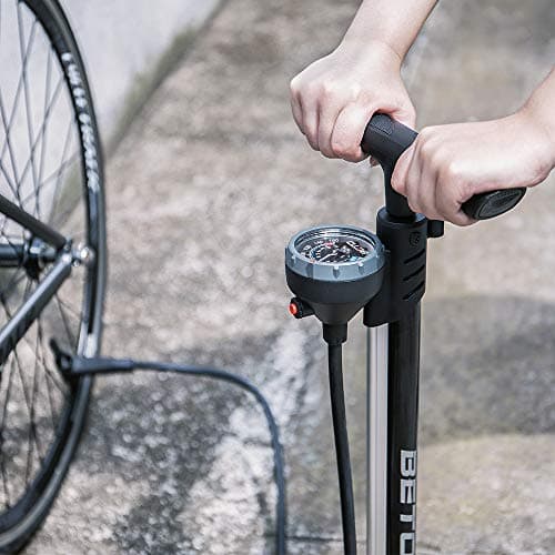 Beto Bike Pump Portable - Bicycle Floor Pump with Industrial Top-Mounted Gauge & Air Bleed Button - Presta Schrader Valve Universal, Steel Tube 160 Psi Max 6
