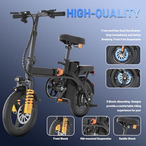 RPINT Electric Bike for Adults, 14" Folding Ebike with 500W Peak Motor, Foldable Electric Bicycle with 48V Removable Battery UL 2849 Certified, Commuter Mini E-Bike 30 Miles PAS Rangs (Carbon Black) 7