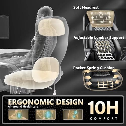 600LBS Large Heavy Duty Office Chair with 5D Flip Arms,Comfy Big and Tall Executive Office Desk Chair with Pocket Spring Cushion,High Back Computer Chair with Lumbar Support,Dual Rubber Wheel 5