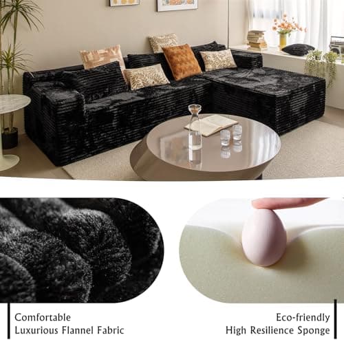 Black sectional couches for Living Room Corduroy Couch，104" Cloud Sectional Couch with L-Shape Chaise， Modern Modular Sofa, Deep Seat Comfort, No Assembly Required(Plush Corduroy Fabric) 5