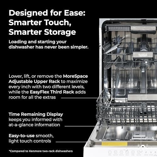 Kenmore 22-14602 24" Built-In Dishwasher - UltraWash Plus, TurboDry, SmartWash & EasyFlex Third Rack - 15 Place Settings - 45 DBA - ENERGY STAR Certified - 24" - White 5