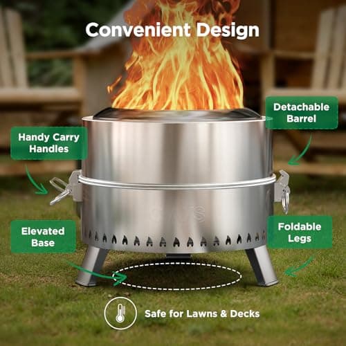 CIAYS Smokeless Firepit, 19 Inch Fire Pit for Camping with Patented Technology, Portable Fire Pit for Outside with Steel Grill Rack, Fire Poker, and Bag, Easy Setup and Storage, Wood Burning 5