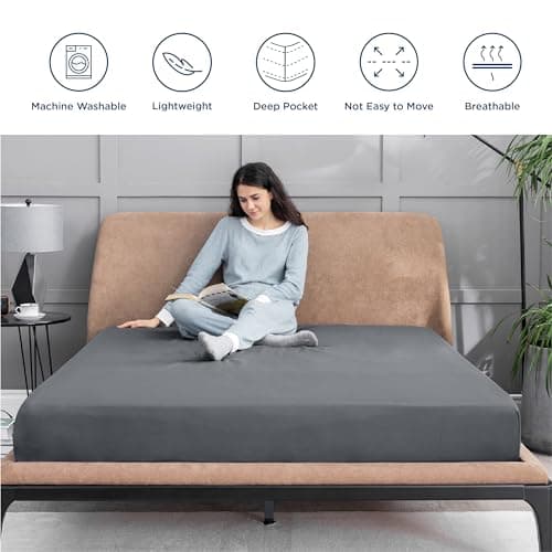 Bedsure Fitted Sheet Queen Size Only - Brushed Microfiber Bed Sheets, Ultra Soft & Breathable, Fade Resistant & Easy Care (Grey, 60x80+16 Inches, 1 Piece) 5