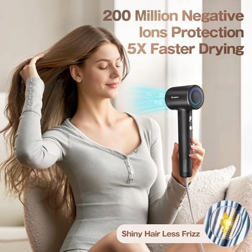 Labiim Hair Dryer, High-Speed Ionic Low Noise Blow Dryer with Brushless Motor for Fast Drying, Thermo-Control Quiet Compact Hair Blow Dryer, Hairdryer with 1 Nozzle Attachments for Home Salon Travel 3