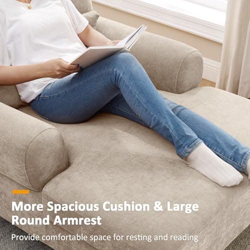 Condemo Modern Chaise Lounge Chair with Adjustable Backrest, Upholstered Indoor Leisure Sofa Recliner, Oversized Accent Chair Deep Seat Reading Armchair for Living Room, Bedroom, Office, Light Khaki 6