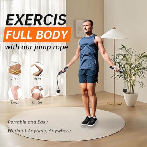 POCFOINY Weighted Jump Rope for Fitness, Cordless Jump Rope for Women, Men & Kids, Ropeless Jumping Rope for Workout, Gravity Ball Skipping Rope, Tangle-Free Wireless Speed Rope with Blue Foam Handles 7