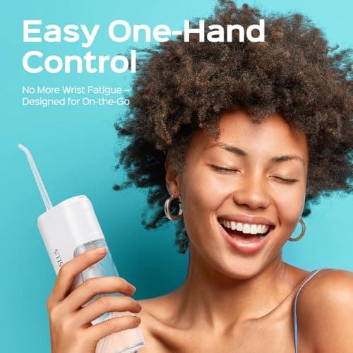 COSLUS T40 Mini Water Flosser for Travel: Portable Compact Design, Cordless Oral Irrigator with 4 Jet Tips Storable, IPX7 Waterproof for Braces, Orthodontic, Sensitive Gums Outing & Home, White 6