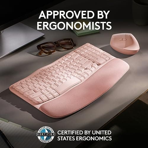 Logitech Wave Keys Wireless Ergonomic Keyboard with Cushioned Palm Rest, Comfortable Natural Typing, Easy-Switch, Bluetooth, Logi Bolt Receiver, for Multi-OS, Windows/Mac - Rose 5