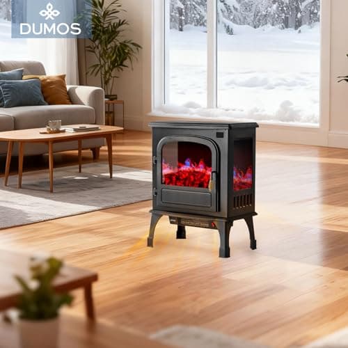 DUMOS 26” Freestanding Electric Fireplace Heater, Electric Fireplace Stove with 3D Flame Effect & Remote Control, Stylish Stove for Home with Safety Features, Adjustable Heat & 12H Timer, Inky 8