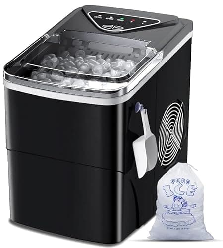 Ice Makers Countertop, Self-Cleaning Function, Portable Electric Ice Cube Maker Machine, 9 Bullet Ice Ready in 6 Mins, 26lbs 24Hrs with Ice Bags and Scoop Basket for Home Bar Camping RV(Black)