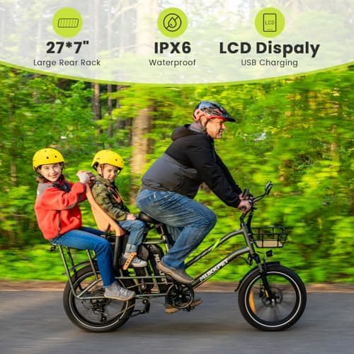 Mukkpet Stepwagon Electric Bike for Adults,120Miles 28MPH Ebike,Peak 1500W Motor Cargo Electric Bike,48V 30AH Removable Battery with 20 * 3" Fat Tires Ebike,Hydraulic Suspension 6