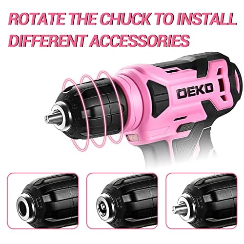 DEKOPRO 8V Cordless Drill, Drill Set with 3/8"Keyless Chuck, 42pcs Acessories, Built-in LED, Type-C Charge Cable, Pink Power Drills for Drilling and Tightening/Loosening Screws 5