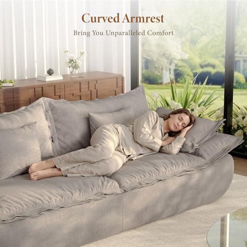 Vesgantti 86.6" Cloud Couch for Living Room, Modern 3 Seater Sailboat Sofa with Deep Seat, Comfy Chenille Upholstered Boneless Couch with Curved Armrest, No Assembly Required, Light Grey 5