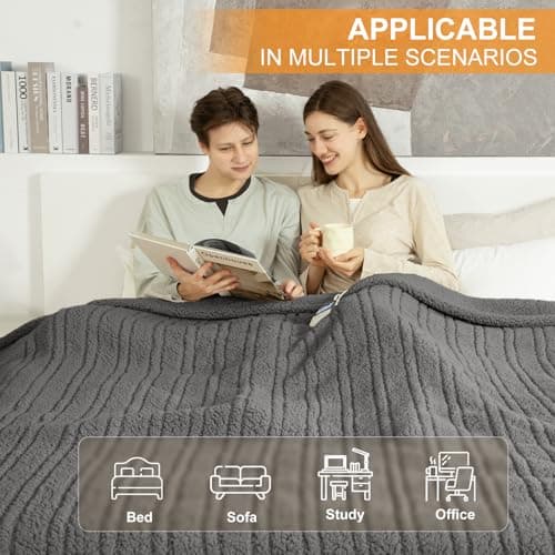 LUZARTA Heated Blanket King Size Single Control - 100"X90" Soft Double Sided Sherpa Electric Blanket with 6 Heating Levels & 10 hrs Timer Settings, Washable & ETL Certified for Bed, Grey 8