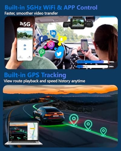 AI Dash Cam Front Rear Inside with Driver Monitor System, 360° Car Camera 4K, 4 Channel Camera for Cars Built-in WiFi GPS, Dashcam Free 128GB SD Card, Night Vision, 24H Parking Mode, Upgrade DMS V8Pro 7
