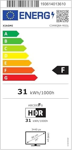 XIAOMI 34-inch Curved Gaming Monitor, 180Hz Refresh Rate, 1ms Response, FreeSync Premium, 95% DCI-P3, 100% sRGB, Low Blue Light Computer Screen Monitor, Desktop Monitor G34WQi 5