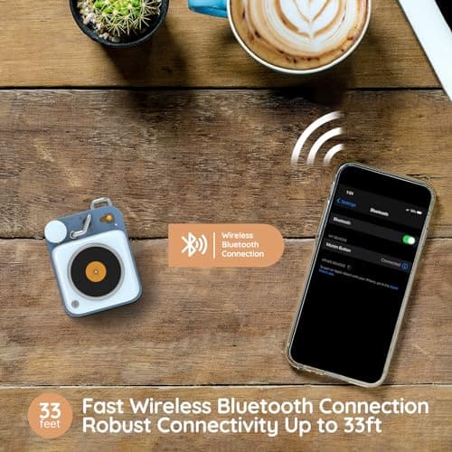 Muzen Mini Bluetooth Speaker, Button Small Cute Portable Metal Retro Wireless Speaker with Loud Volume Great Sound and Portable Lanyard & Gift Bag for Office Classic Vintage Decor 7