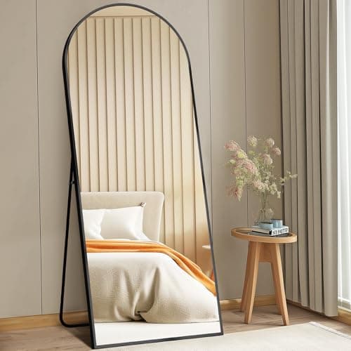 DUMOS Arched Full Length Mirror with Stand 64"x21" Floor Standing Aluminum Frame for Bedroom Body Hanging Leaning Modern Simple Home Decor Shatter-proorf Nano Glass Wall Living Room Cloakroom Black 6