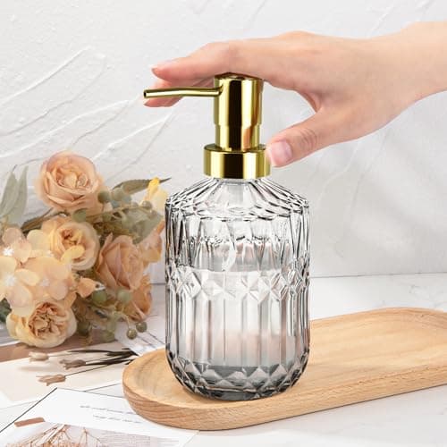 MAISONPEX 3 Pcs Glass Soap Dispenser Set, 12 Oz Glass Lotion Soap Bottle with Plastic Pump and Silicone Funnel, Lotion Dispensers for Kitchen, Bathroom 6