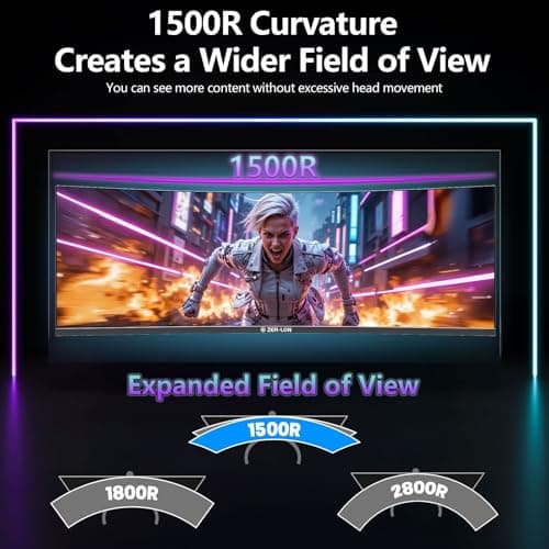 ZER-LON 49 Inch Curved Ultrawide Gaming Monitor, 165Hz 1500R 32:9 Daul FHD 3840 x 1080 Computer Monitor, 125% sRGB, 4000:1, FreeSync, HDR, DisplayPort, Supports Wall Mounted Installation 5