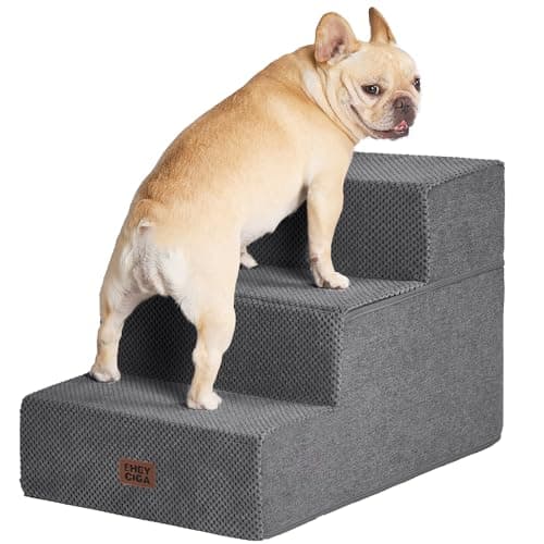 EHEYCIGA Dog Stairs for Small Dogs 16.5" H, 3-Step Extra Wide Dog Steps for Couch Sofa and Chair, Pet Steps for Medium Cats, Non-Slip Balanced Pet Ramp Indoor, Grey
