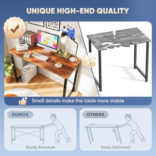DUMOS 47 Inch Computer Desk for Home Office, Modern Writing Study Table Simple Modern Style for Bedroom Small Space, Large Work Desks with X-Shaped Reinforcement, Wood Brown 7