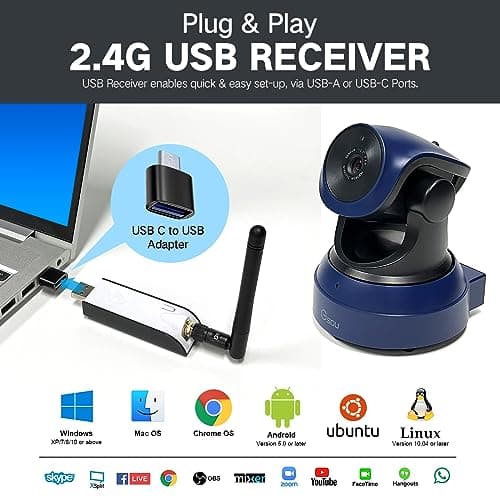Gsou Wireless Webcam for PC/Wireless Streaming Camera, 1080P HD Webcams/USB Plug and Play Webcam for Zoom Meeting,Skype,OBS(with Mini Tripod Stand), Adjustable Computer Camera for Mac/Laptop/MacBook 5