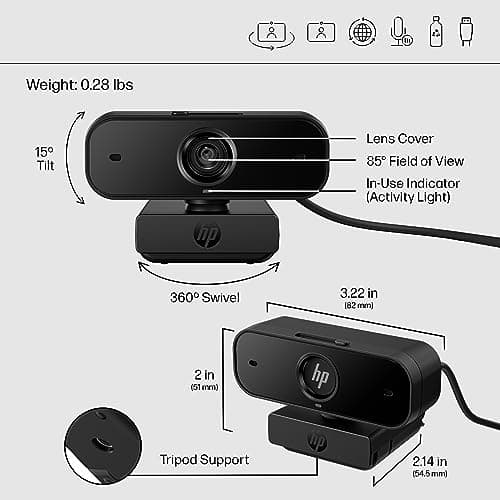 HP 430 FHD Webcam - USB, Plug & Play External Camera with Dual Mics & Privacy Shutter for Desktop Computer, Laptop PC, & Chromebook - Compatible w/Zoom, Teams - Wide FOV, Pan, & Tilt - 77B11AA#ABA 6