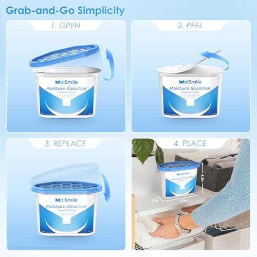 Moismile Moisture Absorbers, Efficient Humidity Absorber ＆ Odor Eliminator Boxes, Refillable Car Dehumidifier for Closet, Bathroom, Basement＆ RV, 3 Pack, Fragrance Free 9
