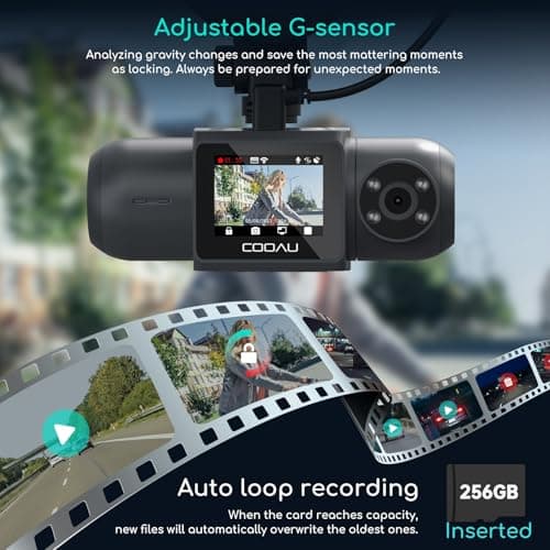 COOAU 4K Dash Cam with 256GB Card & GPS Wi-Fi, D30S Dual Dash Cam Front and Inside 2.5K+1080P, Dashcam with Infrared Night Vision, Dash Camera with 4 IR LEDs, G-Sensor, Parking Mode, Loop Recording 8
