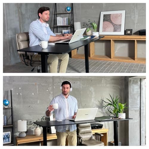 VVEANCE 48'' x 24'' Electric Standing Desk Adjustable Height with Wheels, Sit Stand Up Desk, Home Office Desk, Rising Lifting Ergonomic Desk with Spliced Desktop Black 5